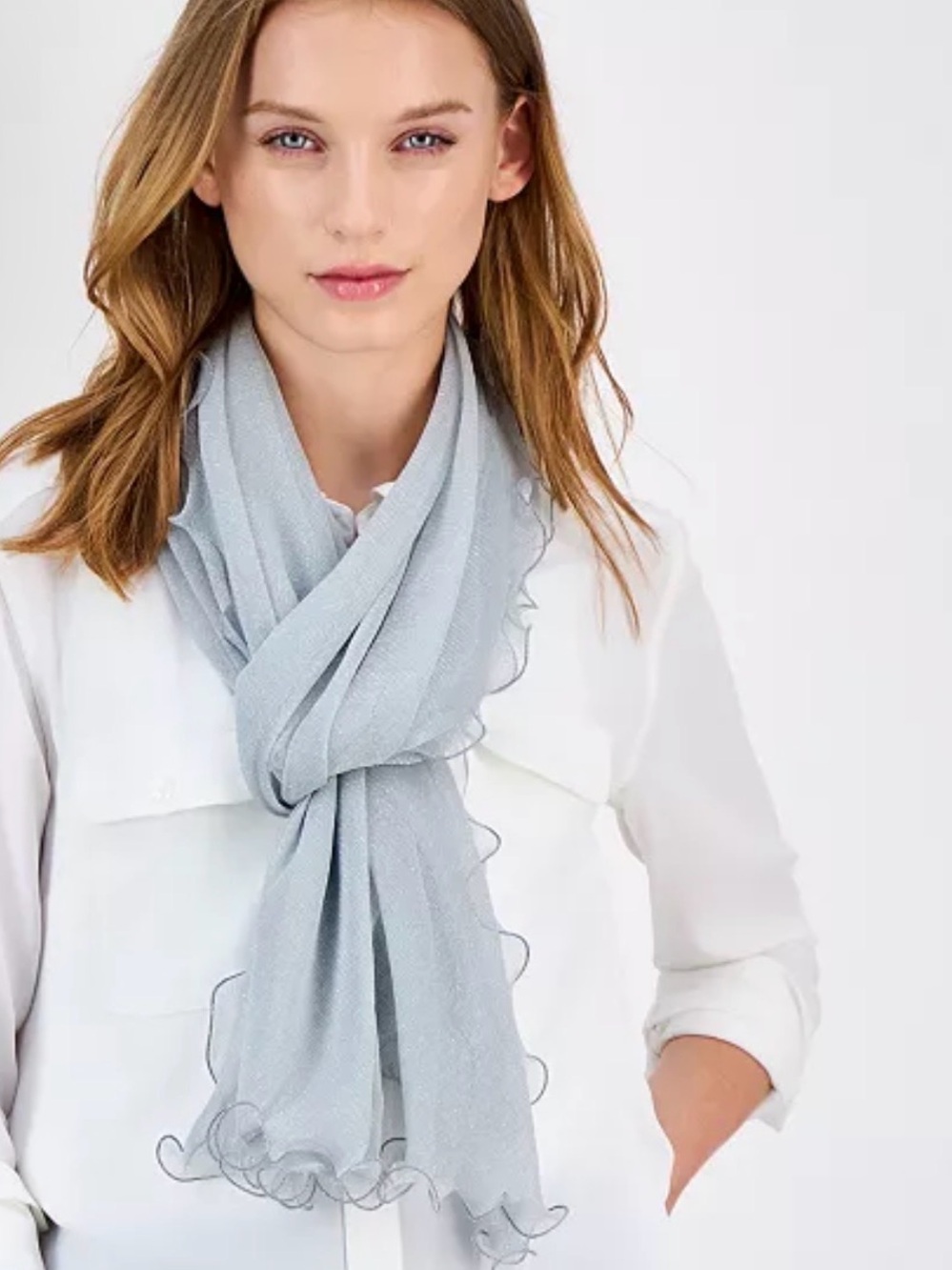 INC International Concepts Light Blue Sheer Ruffle-Edge Scarf